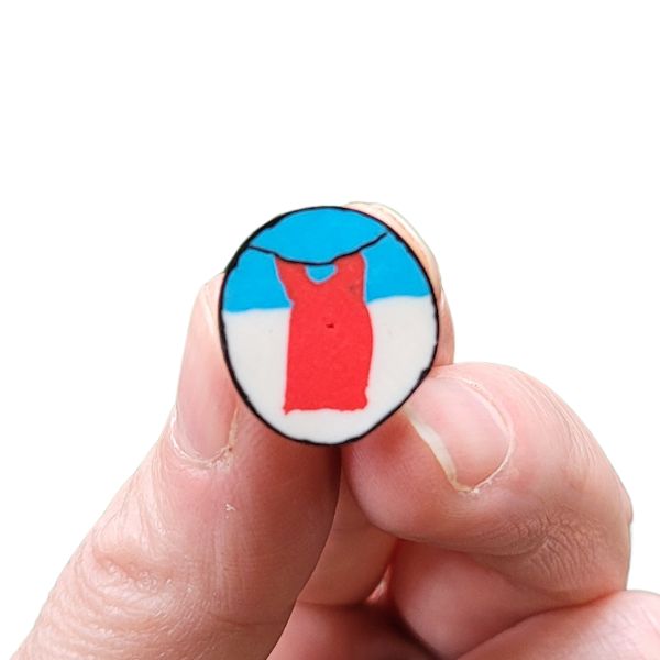 Tiny Red Dress Pin by Christine Can Bead at Maker House Co. Tiny Red Dress Pin by Christine Can Bead at Maker House Co.