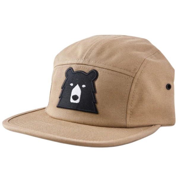 Adult 5 Panel Hat - Khaki with Black Bear