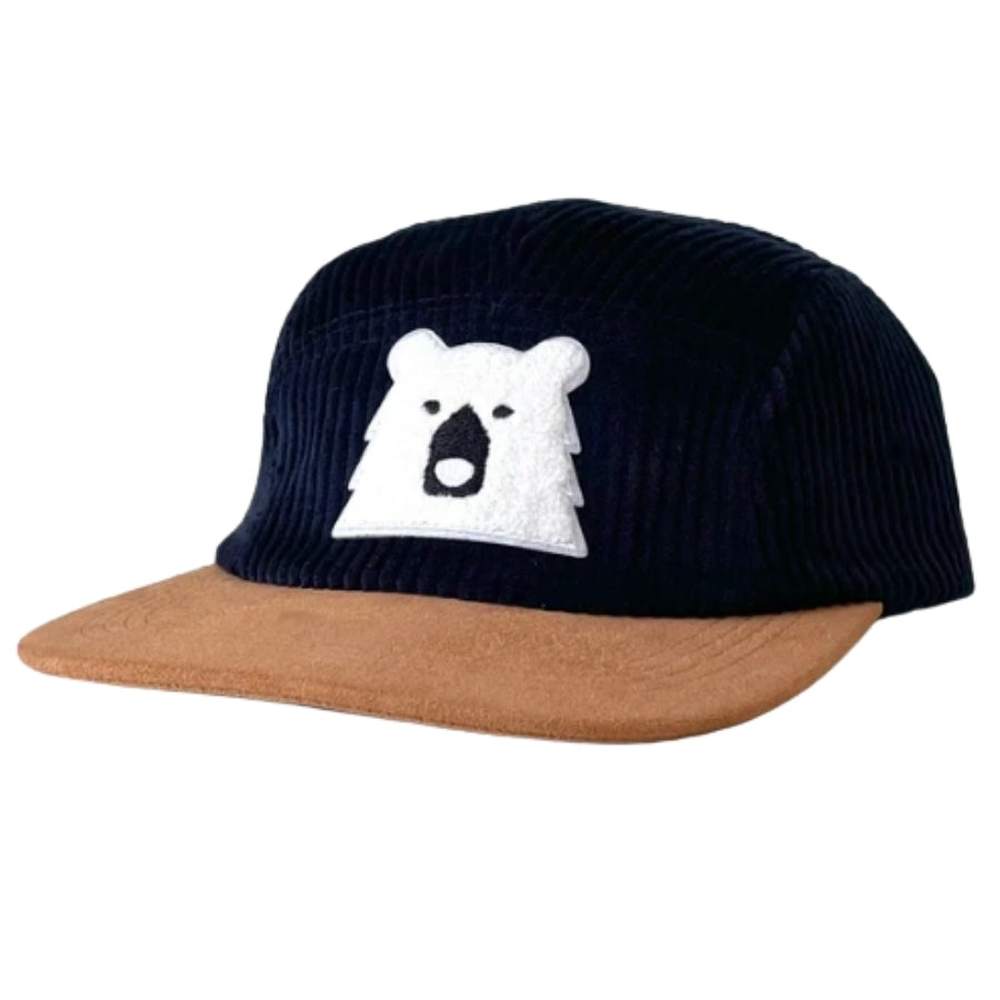 Adult 5 Panel Cord Hat - Dark Navy with Polar Bear