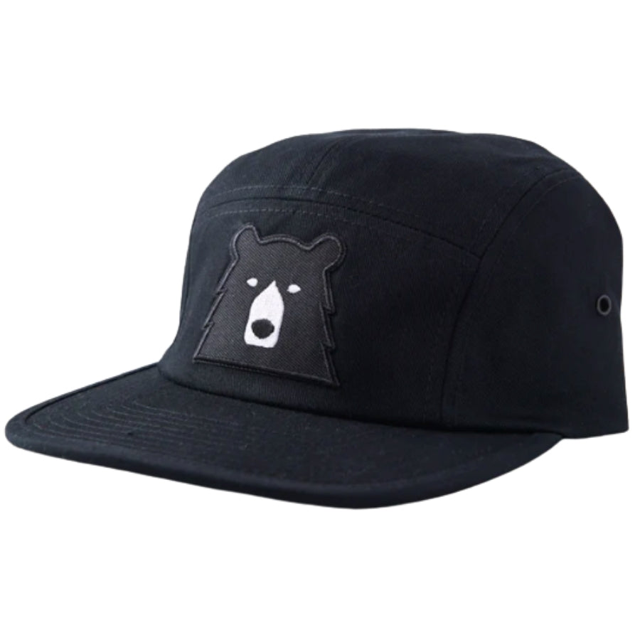 Adult 5 Panel Hat - Black with Black Bear