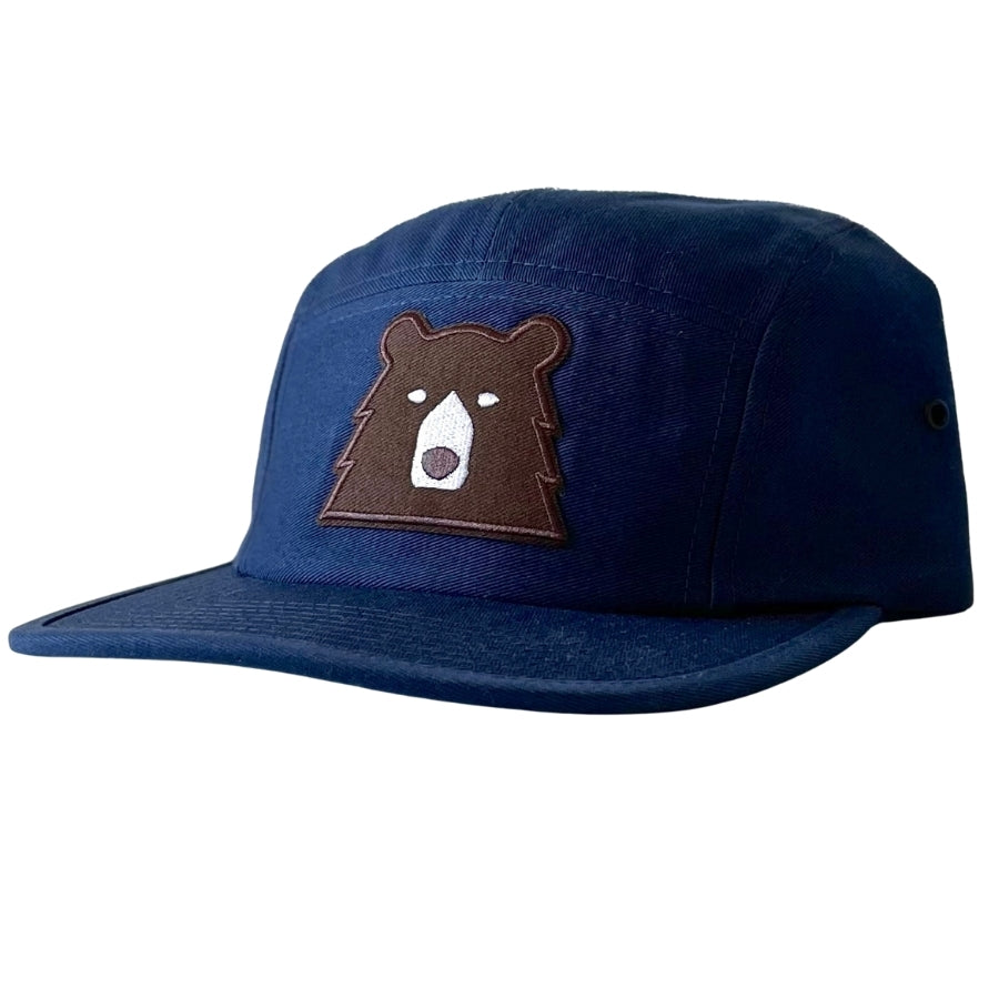 Adult 5 Panel Hat - Navy with Brown Bear