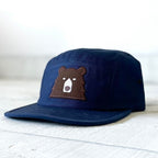 Adult 5 Panel Hat - Navy with Brown Bear