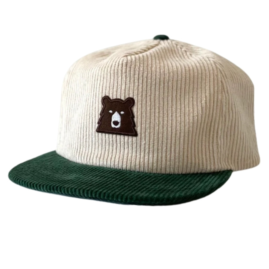 Adult Cord Snapback Hat - Cream/Spruce w/Lil Brown Bear