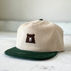 Adult Cord Snapback Hat - Cream/Spruce w/Lil Brown Bear