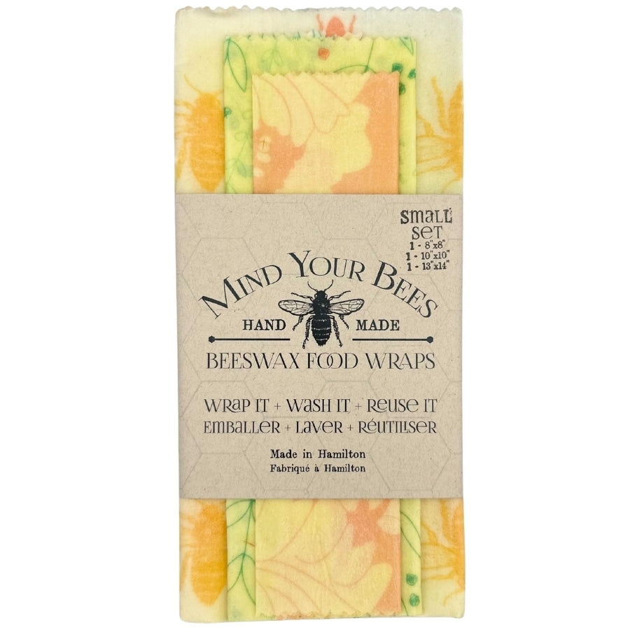 Emballage alimentaire à la cire d'abeille, lot de 3 - (D) Attention à vos abeilles