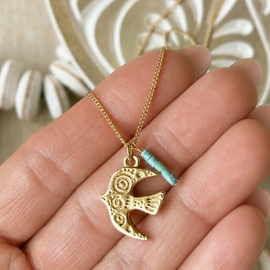 Bird Folk Art Necklace