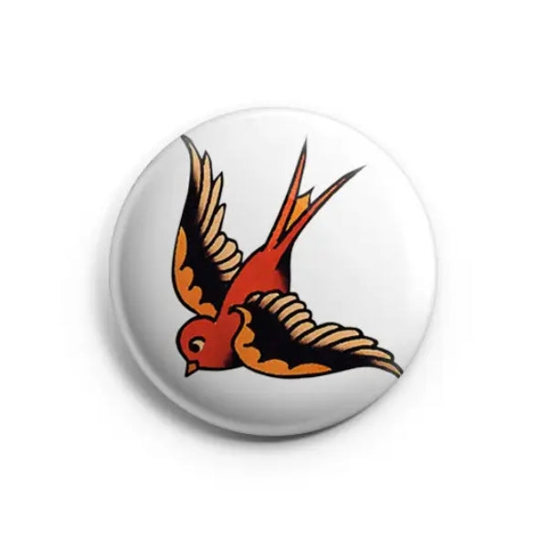 Broche/bouton vintage en forme d'oiseau tatoué