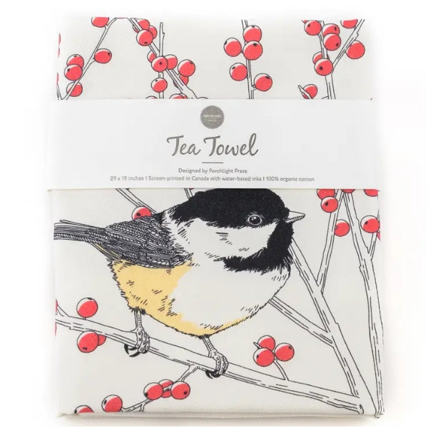 Black Capped Chickadee Tea Towel