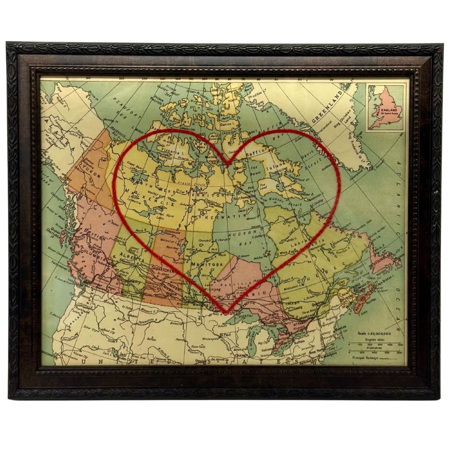 Carte coeur cousue du Canada (8" x 10")