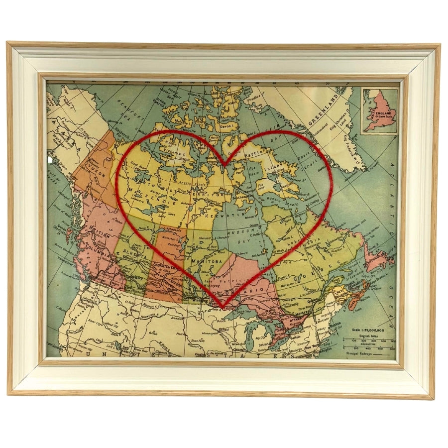 Carte coeur cousue du Canada (8" x 10")
