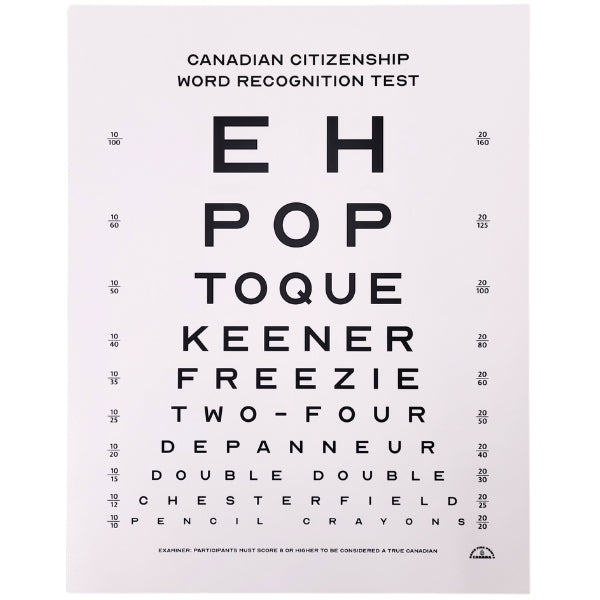 Impression du test de la vue pour la citoyenneté canadienne (11" x 14")