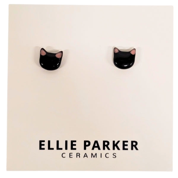 Ceramic Stud Earrings - Black Cats