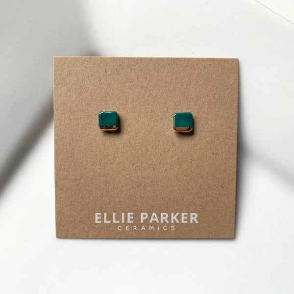 Ceramic Stud Earrings - Teal Squares