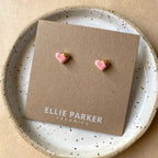 Ceramic Stud Earrings - Pink Hearts