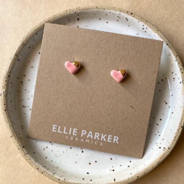 Ceramic Stud Earrings - Pink Hearts