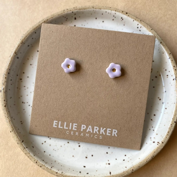 Ceramic Stud Earrings - Lilac Flowers