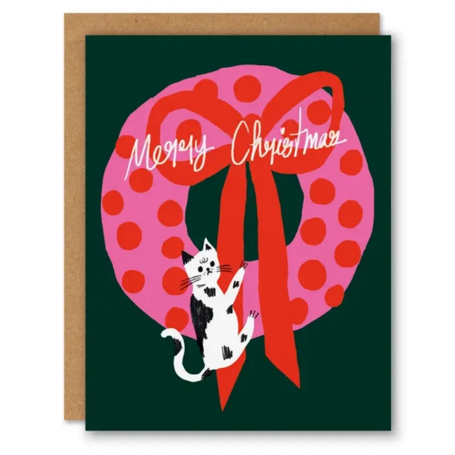 Christmas Wreath Cat Card