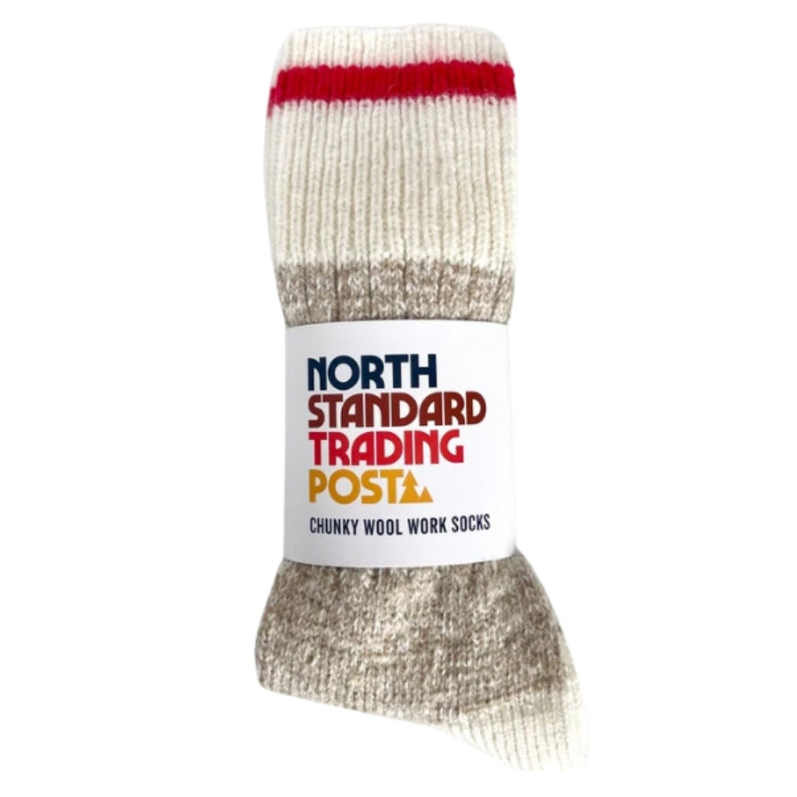 Chunky Wool Work Socks (Oatmeal/Red)