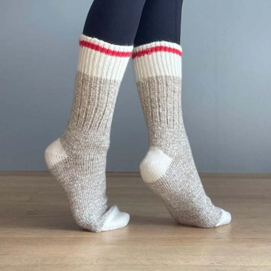 Chunky Wool Work Socks (Oatmeal/Red)
