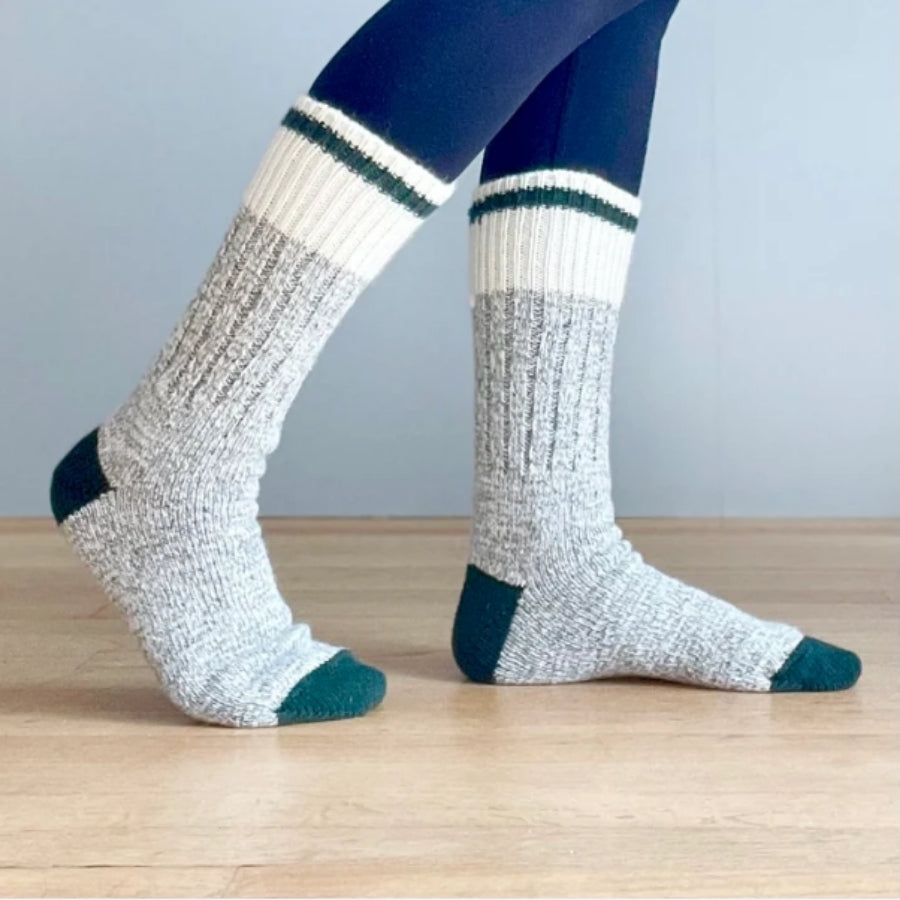 Chunky Wool Work Socks (Grey Marl/Dark Olive)