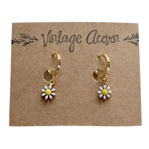 Daisy Flower Gold Hoops