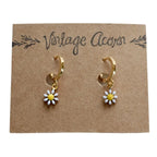 Daisy Flower Gold Hoops
