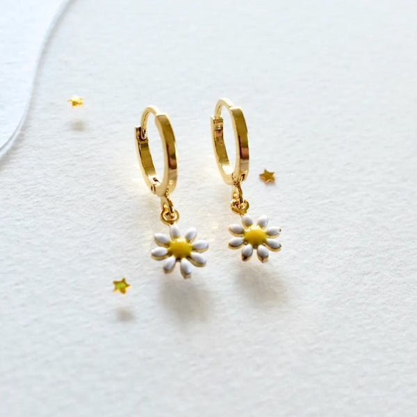Daisy Flower Gold Hoops