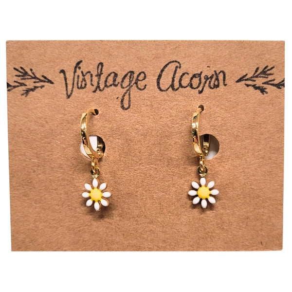 Daisy Flower Gold Hoops