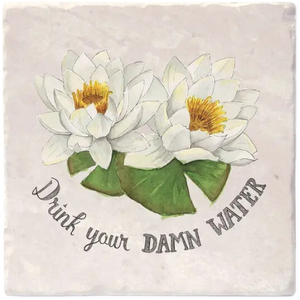 Naughty Florals Coaster - Drink Your Damn Water