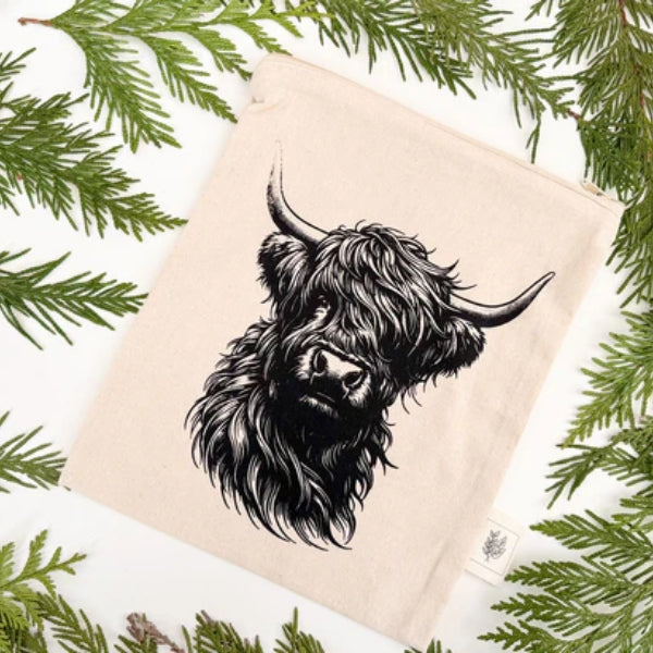 Reusable Fabric Produce/Gift Bag - Highland Cow