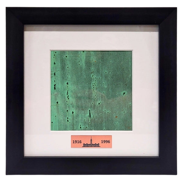 Framed piece of Canada's  original copper Parliament roof.