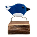 Fused Glass Bird On Wood - Aqua Blue/White