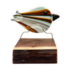 Fused Glass Bird On Wood - Orange/Teal