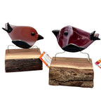 Fused Glass Bird On Wood - Red/Black