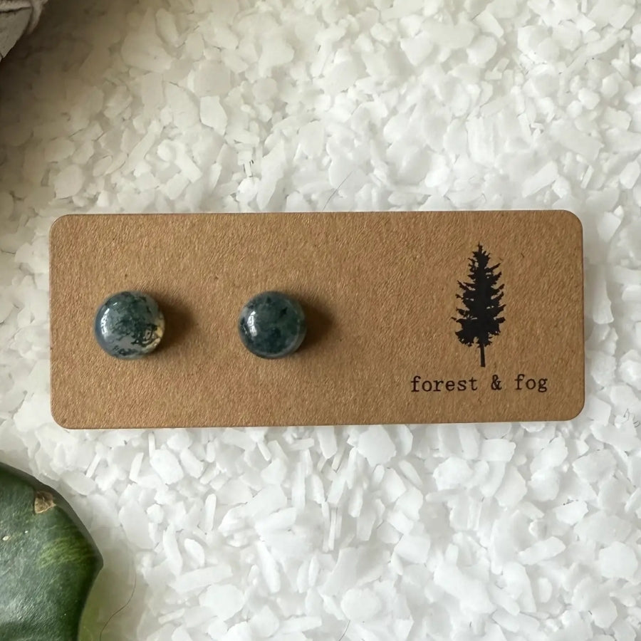 Boucles d'oreilles en pierres précieuses - Rondes en agate mousse