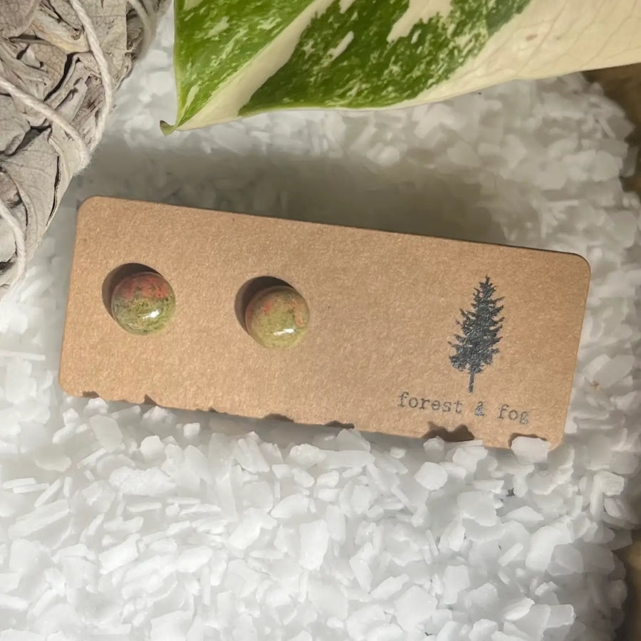 Boucles d'oreilles en pierre précieuse - Rondes d'unakite