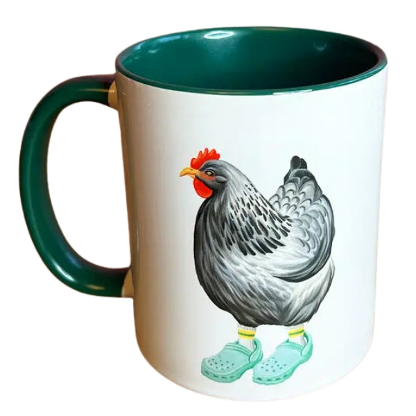 Tasse poule portant des crocodiles