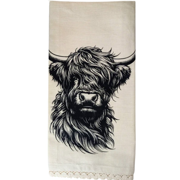 Highland Cow Linen Tea Towel