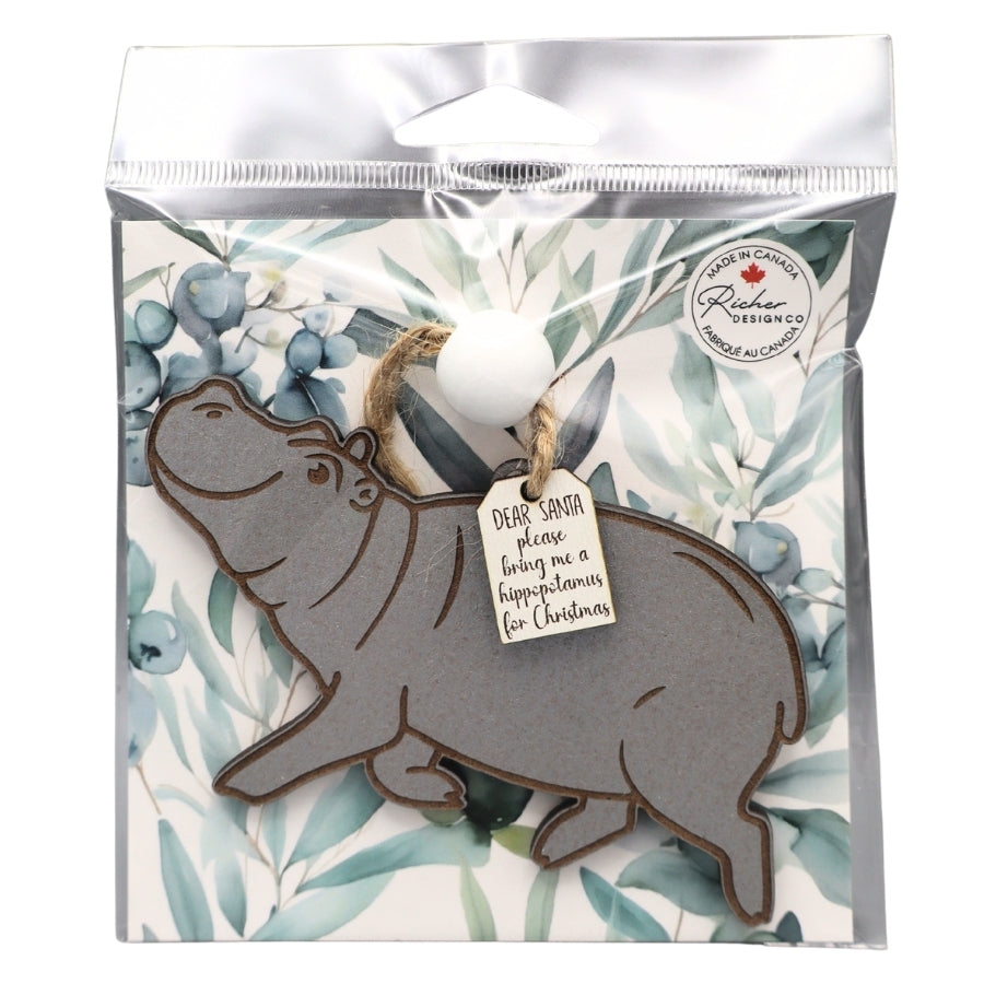Hippo Wood Ornament