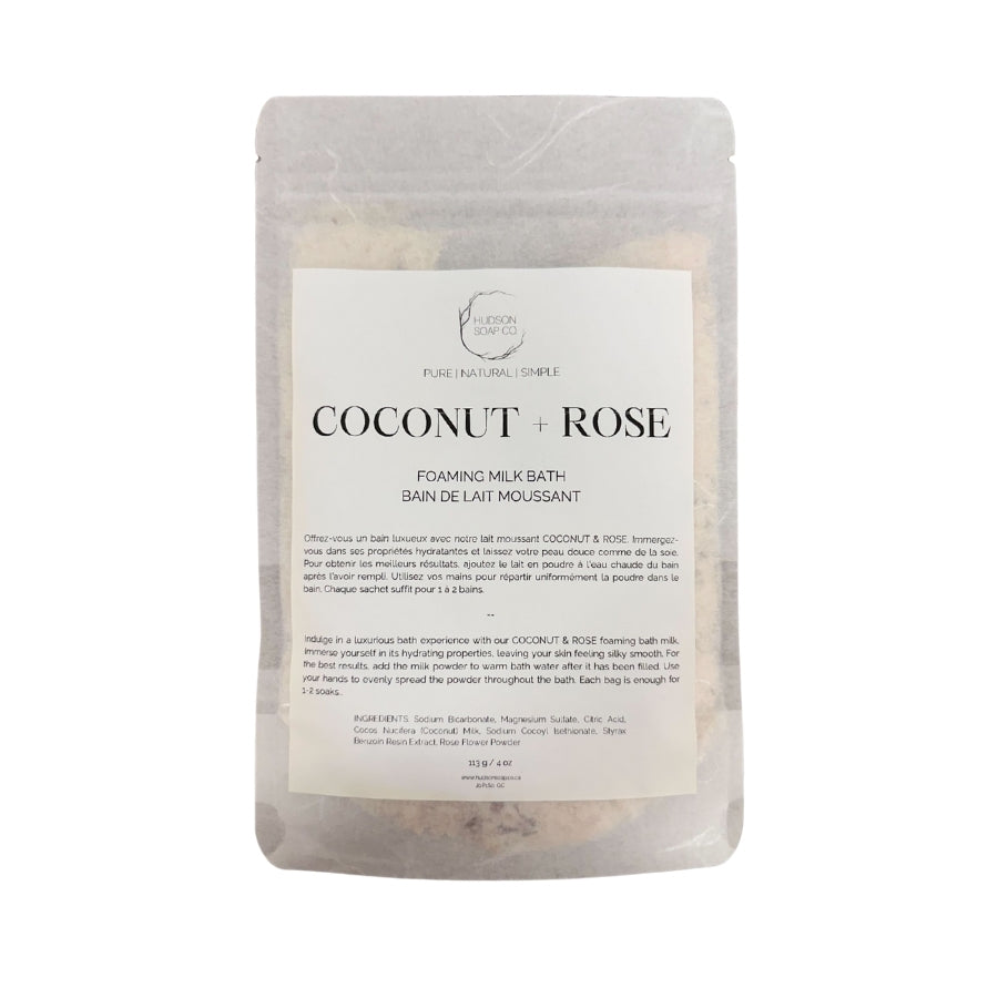 Bain de lait moussant à la noix de coco et à la rose
