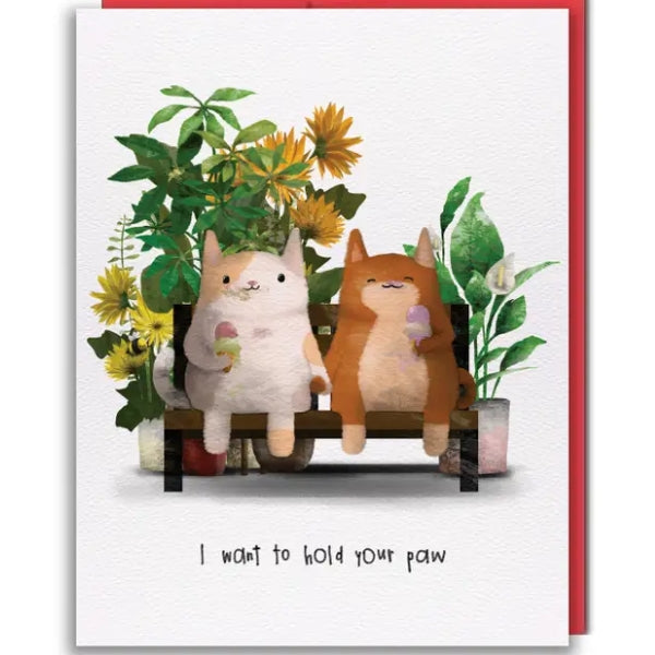 Carte d'amour avec des chats tenant leurs pattes
