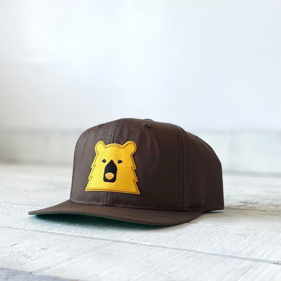 Kids/Youth Snapback Hat - Brown w/Golden Yellow Bear