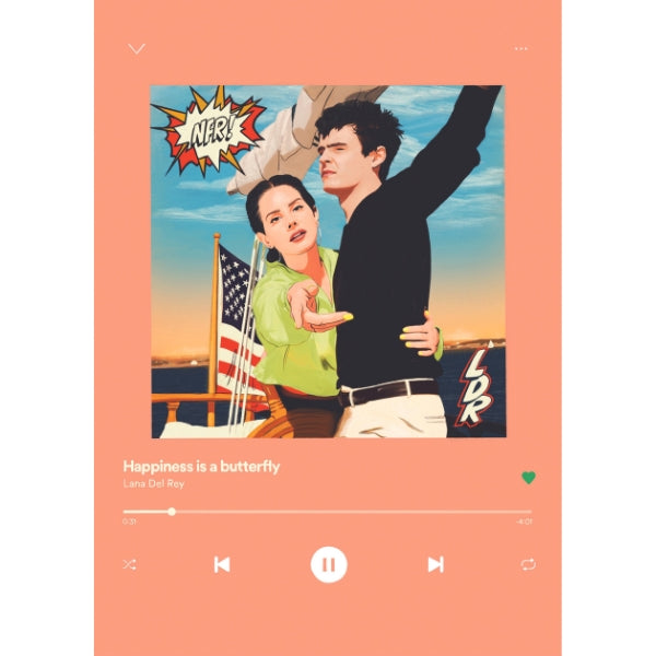 Impression d’art de chanson : Lana Del Rey Le bonheur est un papillon (5" x 7")