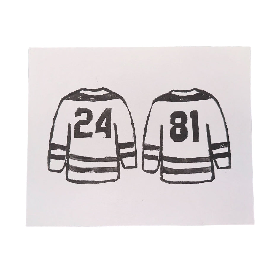 Linogravure sur maillots de rivalité enflammés (8" x 10")