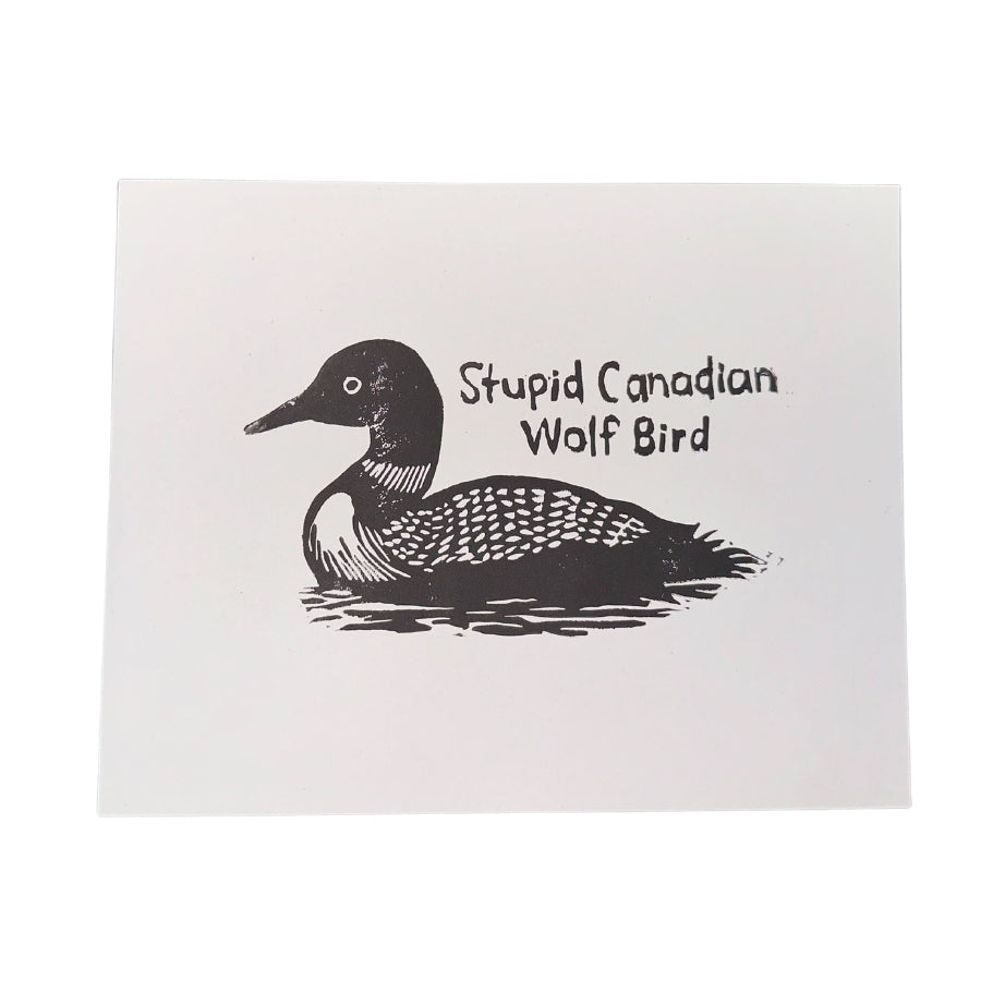 Linogravure représentant un loup canadien stupide (8 po x 10 po)