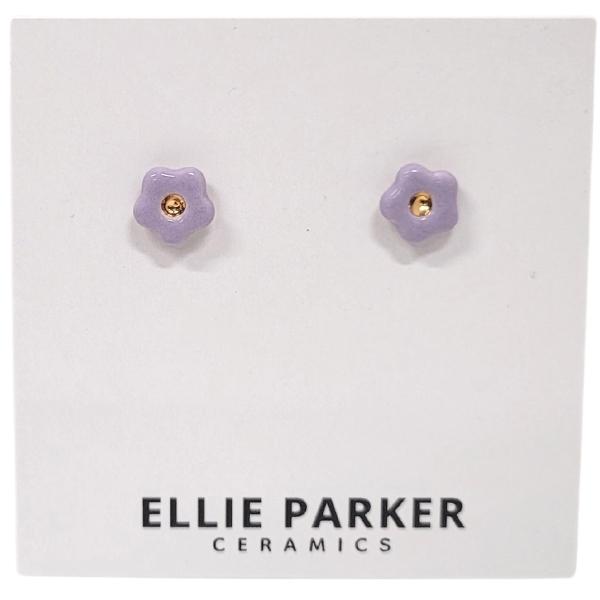 Ceramic Stud Earrings - Lilac Flowers