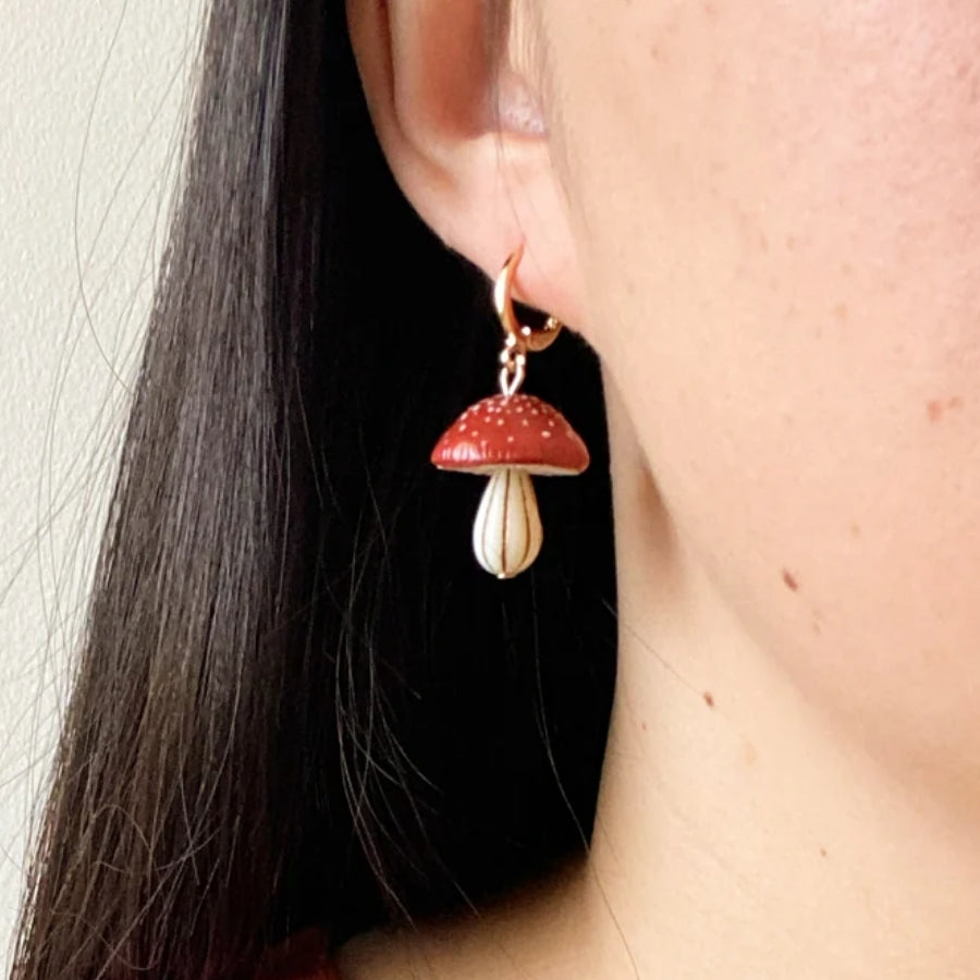 Little Toadstool Charm Earrings - Red