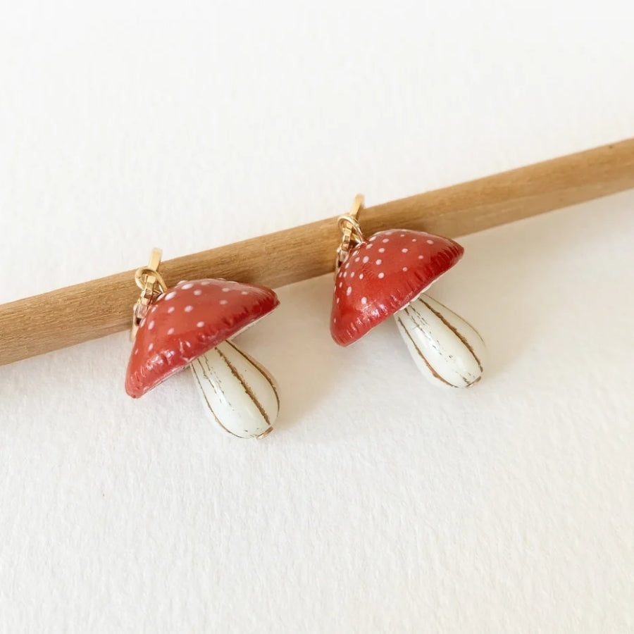 Little Toadstool Charm Earrings - Red