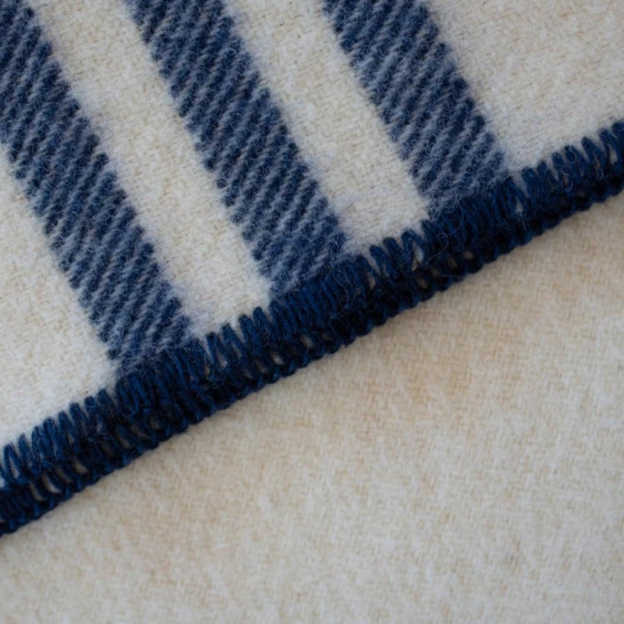 MacAusland Wool Blanket (White with Navy Stripes)