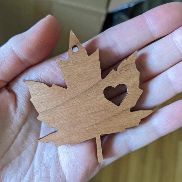 Maple Leaf Heart Wood Ornament